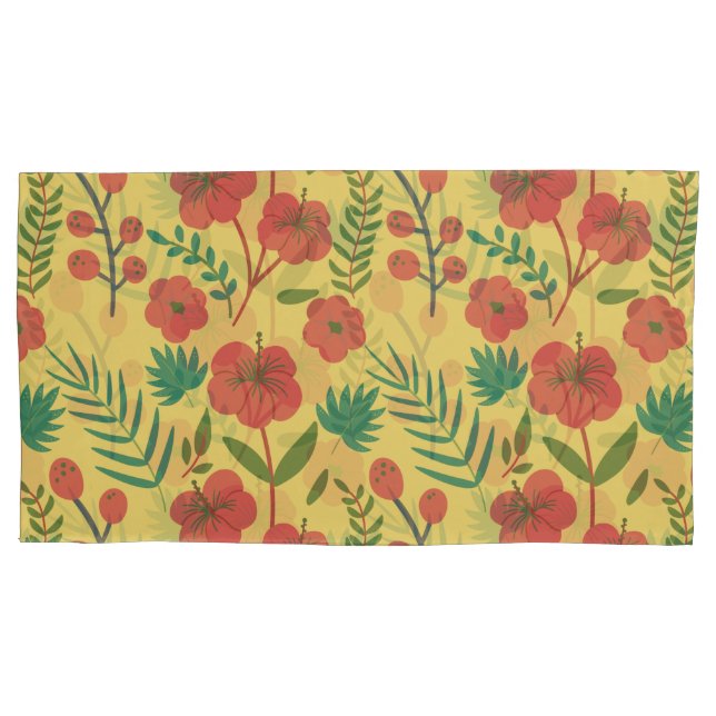 Floral seamless pattern red yellow green flowers pillowcase (Front-Left)