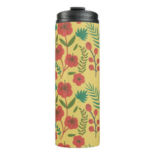 Floral seamless pattern red yellow green flowers thermal tumbler