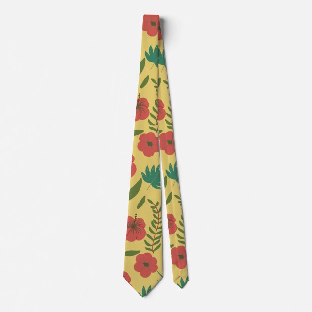 Floral seamless pattern red yellow green flowers tie (Front)
