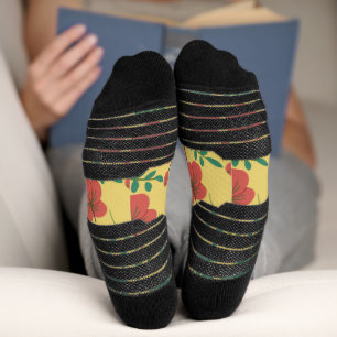 Floral seamless pattern red yellow green flowers w socks