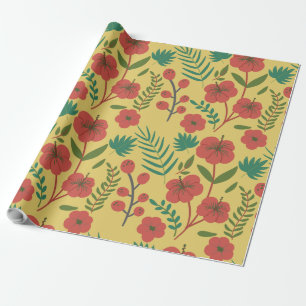 Floral seamless pattern red yellow green flowers wrapping paper