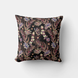 Floral seamless pattern. Succulents, ferns, thorns Cushion