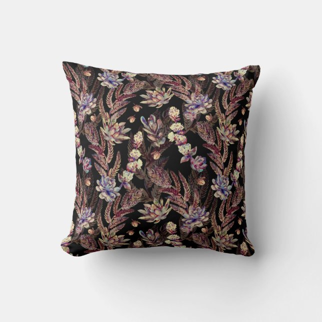 Floral seamless pattern. Succulents, ferns, thorns Cushion (Front)