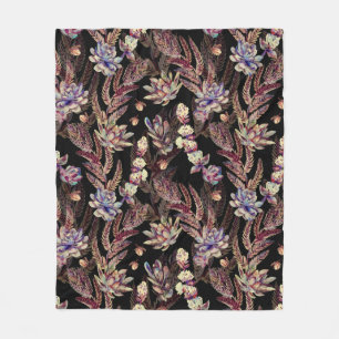 Floral seamless pattern. Succulents, ferns, thorns Fleece Blanket