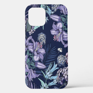 Floral seamless pattern. There are Lily, Hydrangea iPhone 12 Case