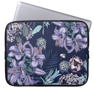Floral seamless pattern. There are Lily, Hydrangea Laptop Sleeve