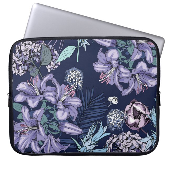 Floral seamless pattern. There are Lily, Hydrangea Laptop Sleeve (Front)