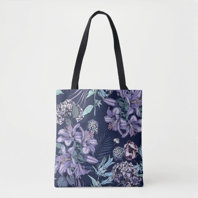 Floral seamless pattern. There are Lily, Hydrangea Tote Bag (Front)