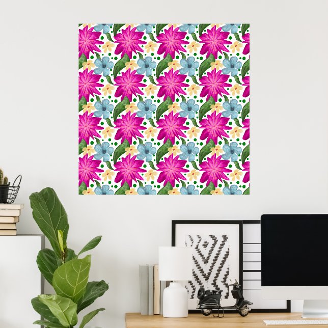 Floral Seamless Pattern | Watercolor Flower Repeat Poster (Home Office)