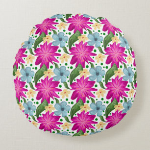 Floral Seamless Pattern   Watercolor Flower Repeat Round Cushion