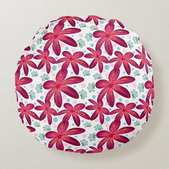 Floral Seamless Pattern | Watercolor Flower Repeat Round Cushion (Front)