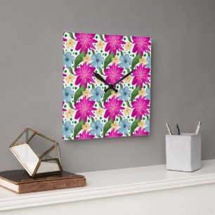 Floral Seamless Pattern   Watercolor Flower Repeat Square Wall Clock