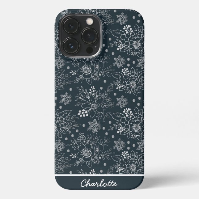 Floral seamless pattern white on dark personalised iPhone case (Back)