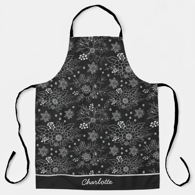 Floral seamless pattern white personalised name  apron (Front)