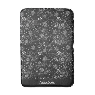 Floral seamless pattern white personalised name bath mat