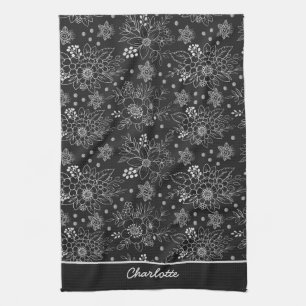 Floral seamless pattern white personalised name tea towel