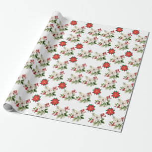 Floral seamless pattern, White & Red Wrapping Paper