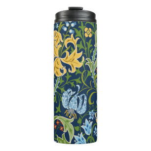 Floral seamless pattern with big flowers, lily and thermal tumbler