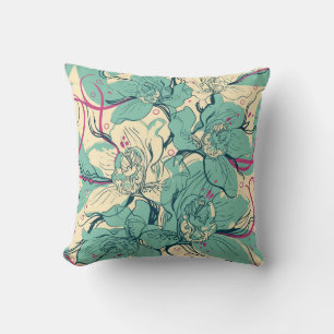 floral seamless pattern with blue orchidsfashion, cushion