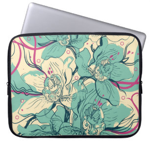 floral seamless pattern with blue orchidsfashion, laptop sleeve