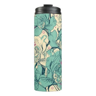  floral seamless pattern with blue orchidsfashion, thermal tumbler