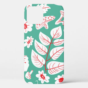 Floral seamless pattern with butterflies and bugs. iPhone 12 case