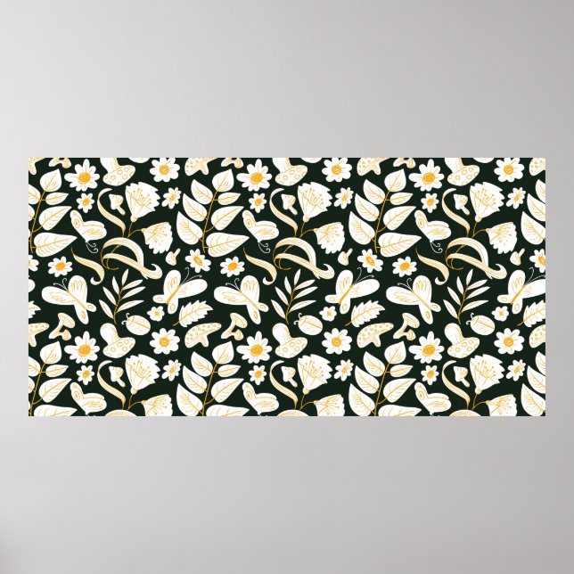 Floral seamless pattern with butterflies and bugs. poster (Front)