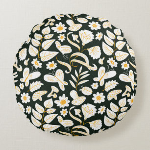 Floral seamless pattern with butterflies and bugs. round cushion