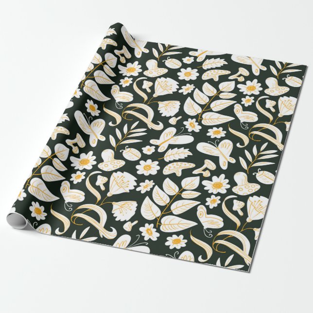 Floral seamless pattern with butterflies and bugs. wrapping paper (Unrolled)