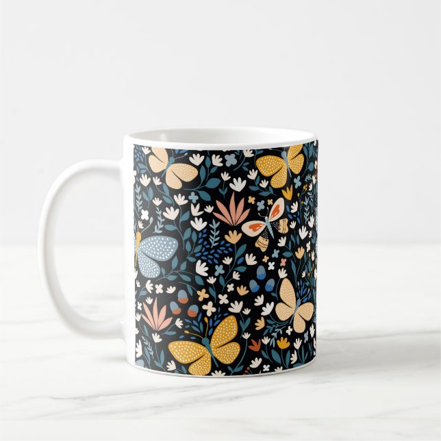 Floral seamless pattern with butterflies,  hand dr coffee mug (Left)