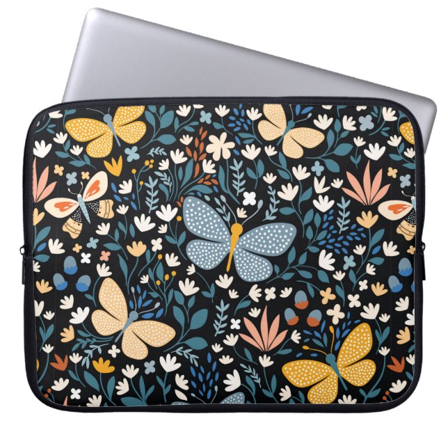Floral seamless pattern with butterflies,hand draw laptop sleeve (Front)