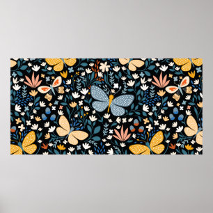 Floral seamless pattern with butterflies,hand draw poster
