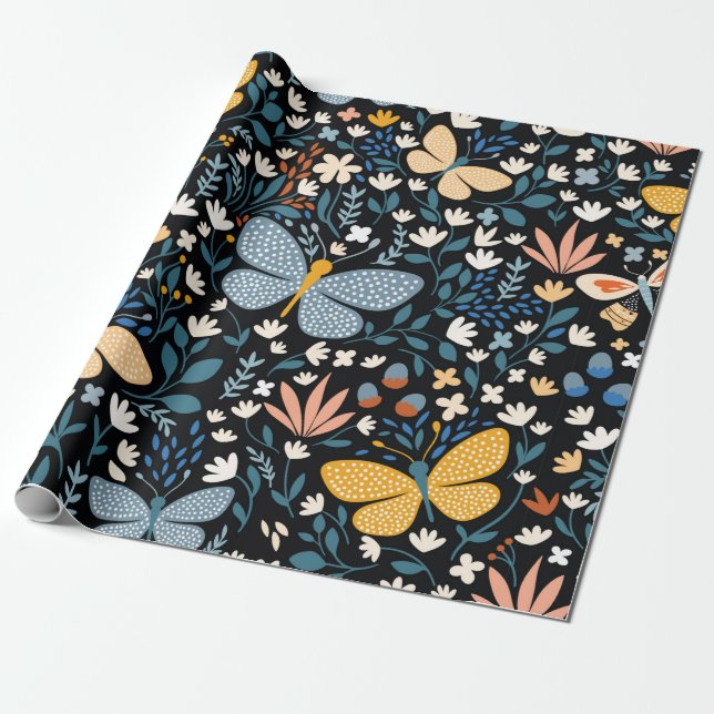 Floral seamless pattern with butterflies,hand draw wrapping paper (Unrolled)