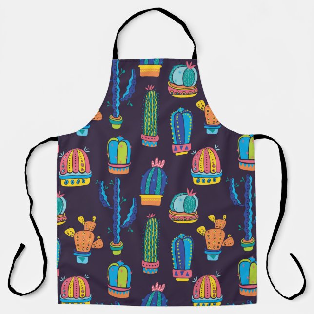 floral seamless pattern with cute cactuses on the  apron (Front)