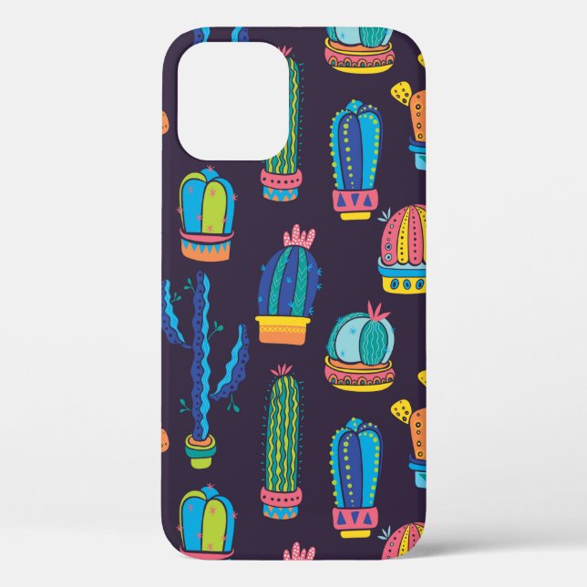 floral seamless pattern with cute cactuses on the  Case-Mate iPhone case (Back)