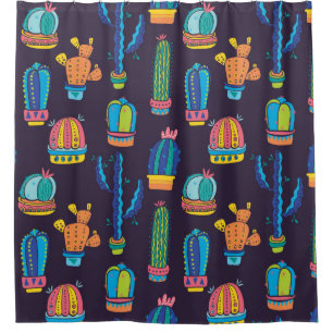 floral seamless pattern with cute cactuses on the  shower curtain