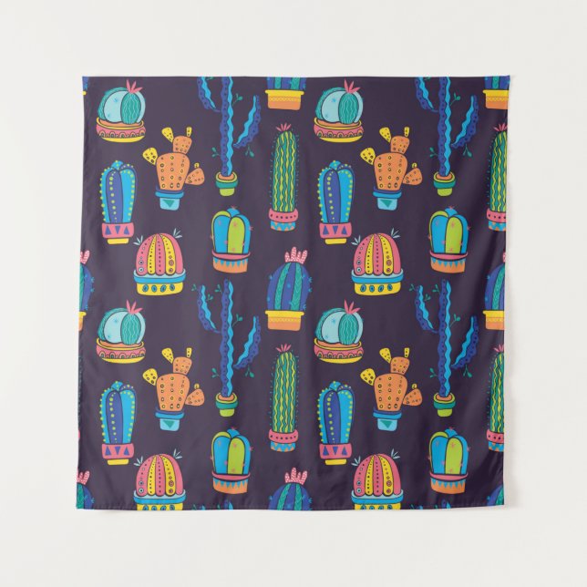 floral seamless pattern with cute cactuses on the  tapestry (Front)