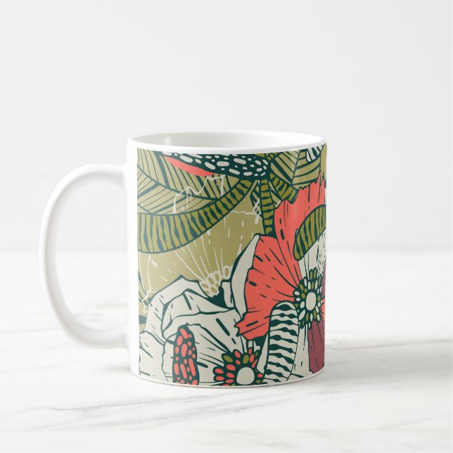 Floral seamless pattern with cute plants. backgrou coffee mug (Left)