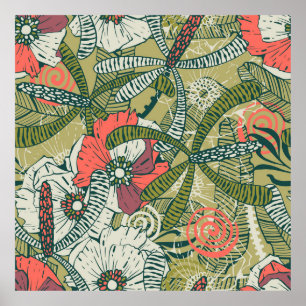 Floral seamless pattern with cute plants. backgrou poster