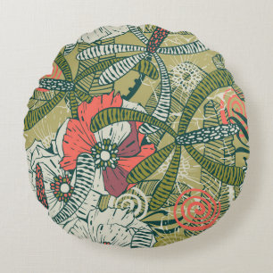 Floral seamless pattern with cute plants. backgrou round cushion