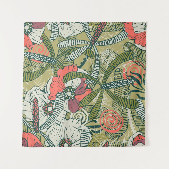 Floral seamless pattern with cute plants. backgrou tapestry (Front)