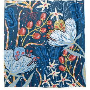 floral seamless pattern with exotic flowers and p shower curtain