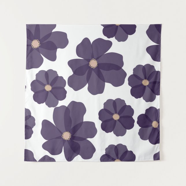 Floral seamless pattern with hand drawn purple cos tapestry (Front)