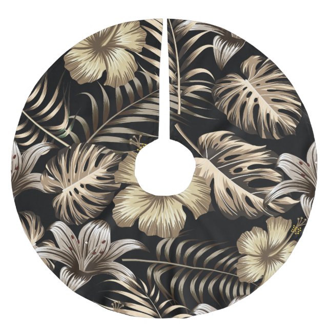 Floral Seamless Pattern with Leaves. Brushed Polyester Tree Skirt (Front)