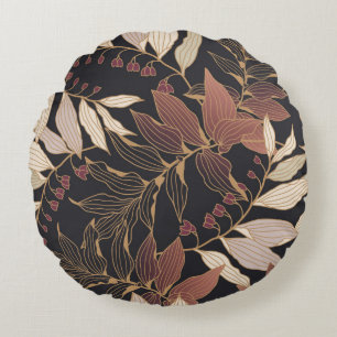 Floral seamless pattern with leaves on a dark back round cushion