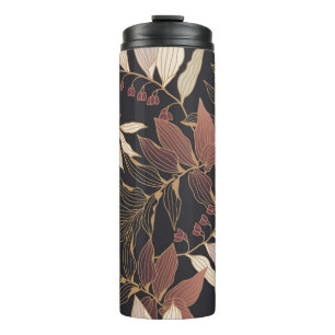 Floral seamless pattern with leaves on a dark back thermal tumbler