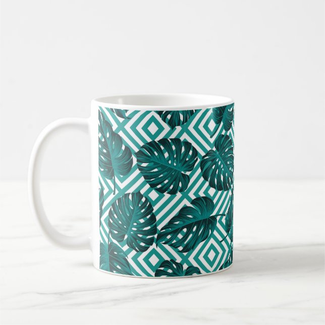 Floral seamless pattern with leaves. tropical back coffee mug (Left)