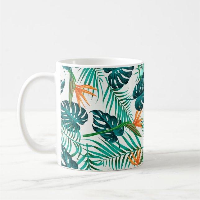 Floral seamless pattern with leaves. tropical back coffee mug (Left)