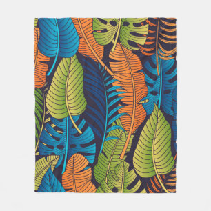Floral seamless pattern with leaves. tropical back fleece blanket