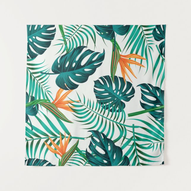 Floral seamless pattern with leaves. tropical back tapestry (Front)